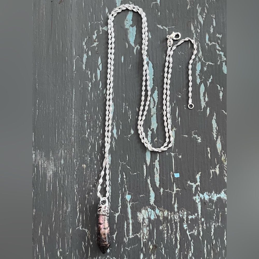Rhodonite pendant necklace - beautiful 30 inch silver chain - gifts for her​​